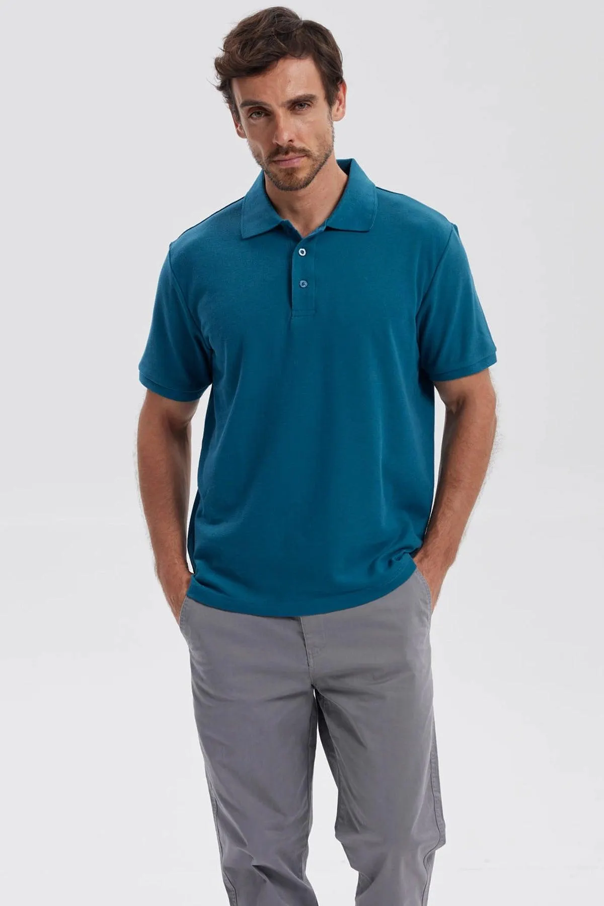 Polera Hombre Pique Básica Lisa Petroleo