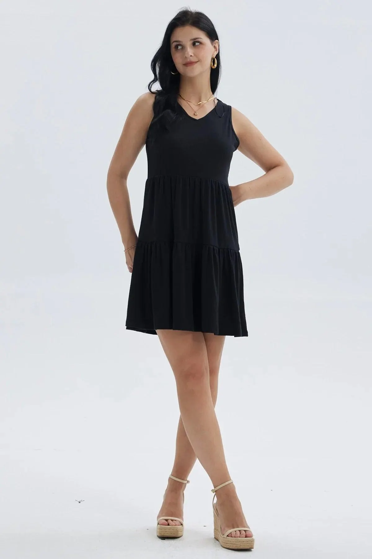 Vestido Mujer Liso Rib Con Corte Negro