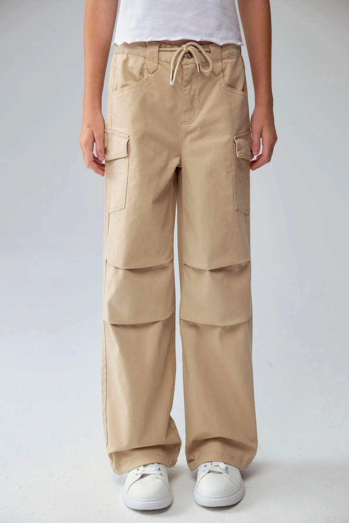 Pantalón Niña Parachute Con Bolsillo Beige