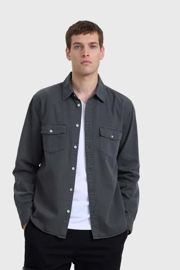 Camisa hombre overshirt denim verde oscuro
