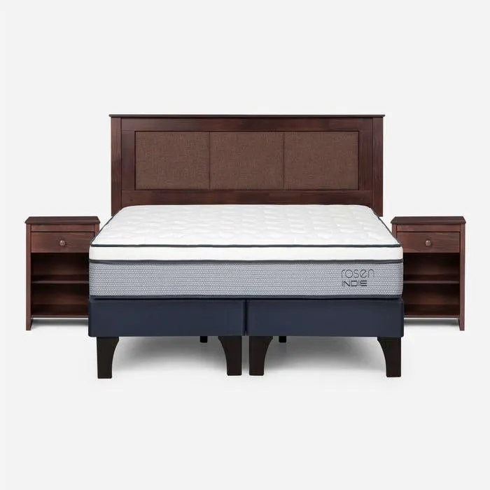 Cama Indie 2 Plazas + Respaldo Rachel y Velador Ferrara