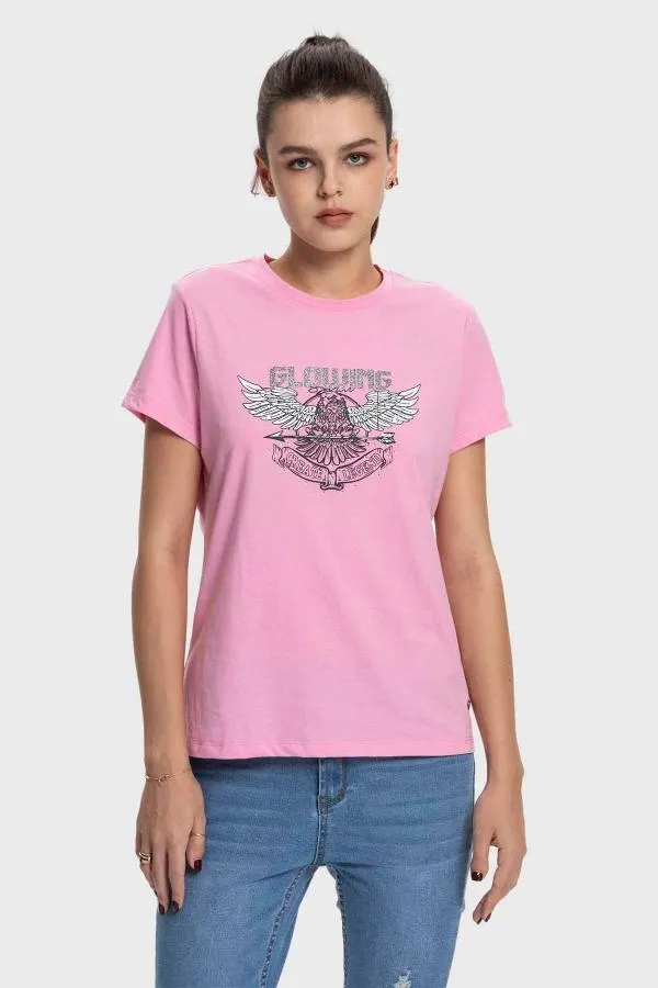 Polera mujer bÁsica print rosado