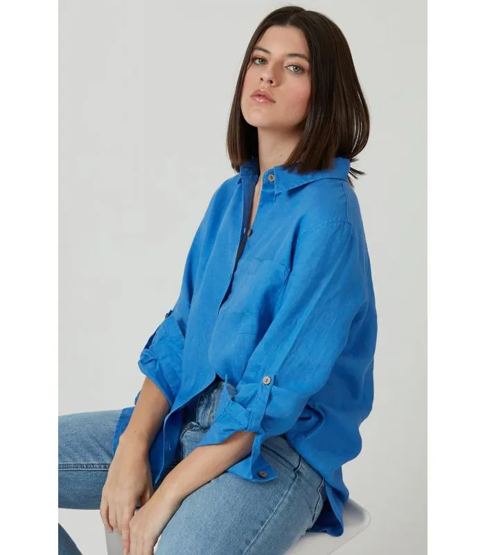 Blusa de lino azul