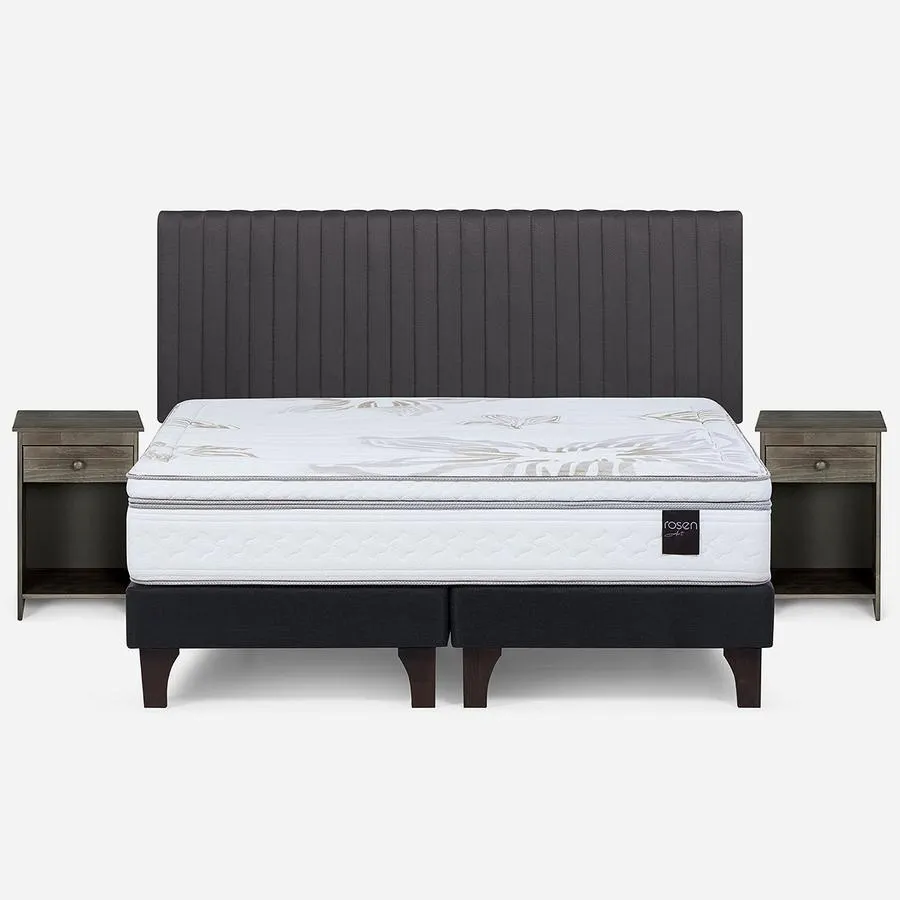 Cama Art 4 King + Respaldo Lucio y Velador Tabor