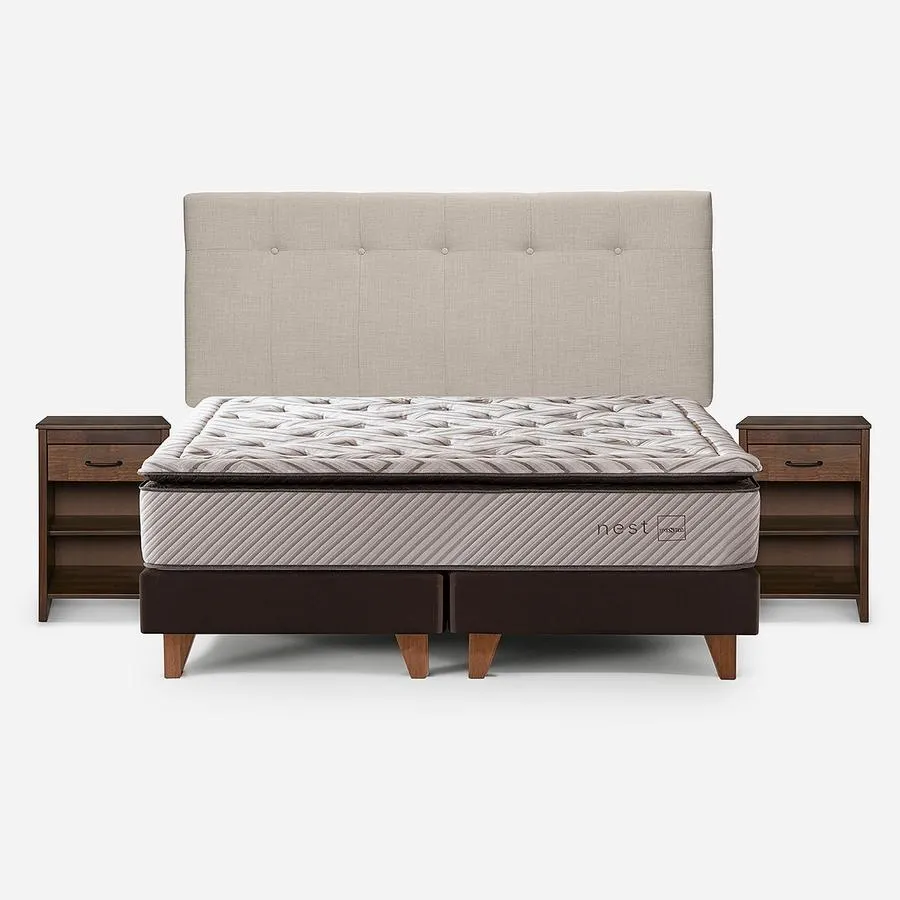 Cama Nest King + Respaldo New Bennet y Velador Maurice