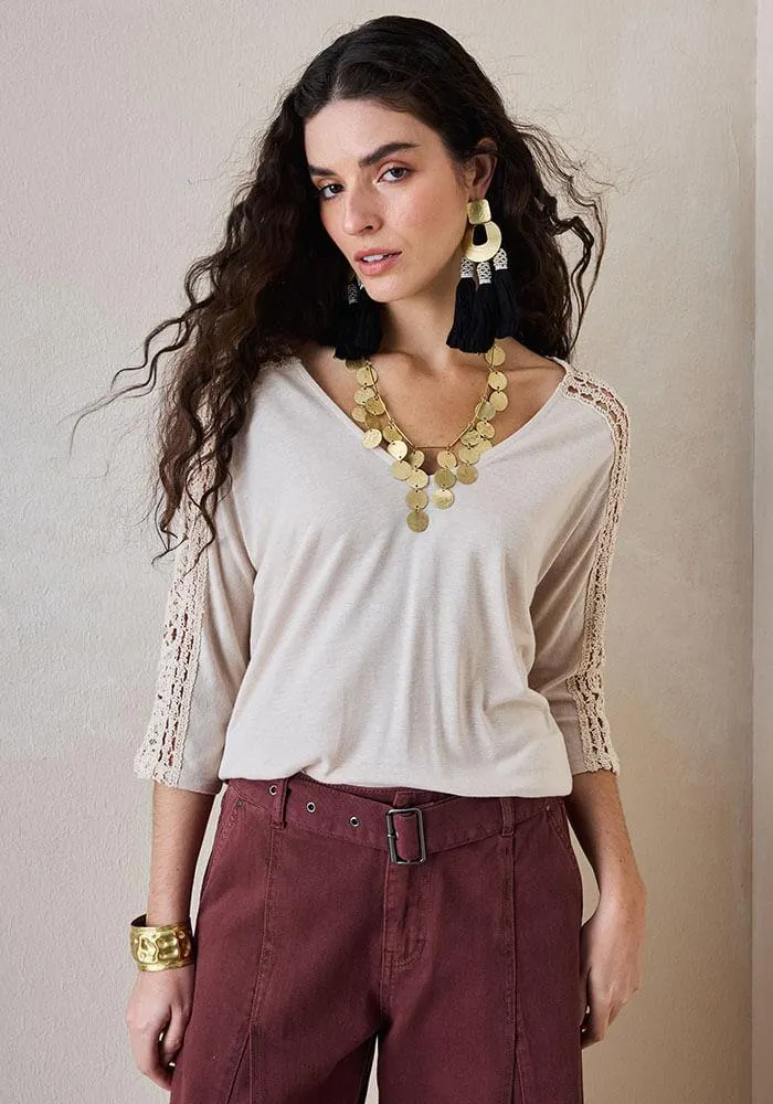 Polera Aplicacion De Encaje De Algodon