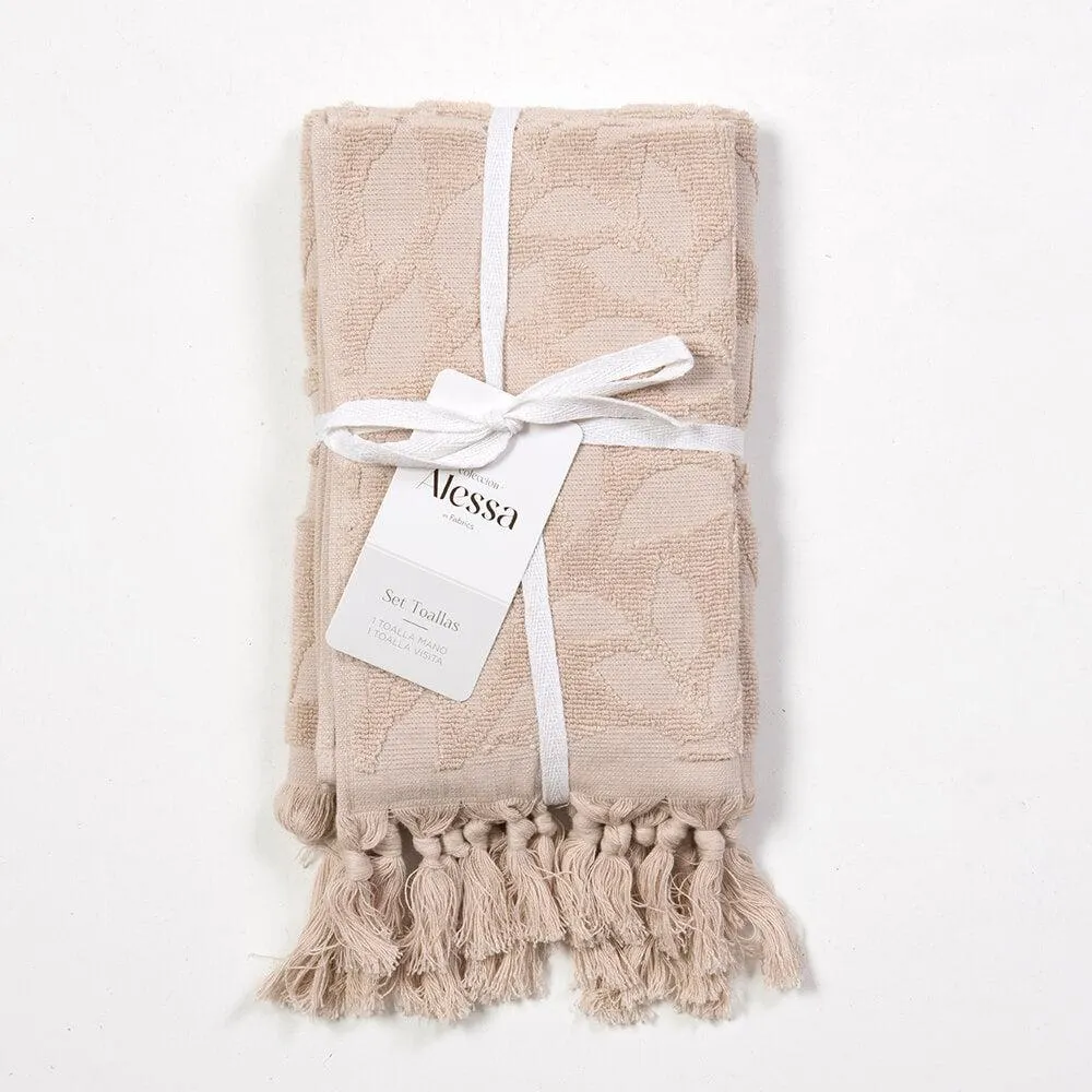 Set Toalla Mano y Visita Greta Beige