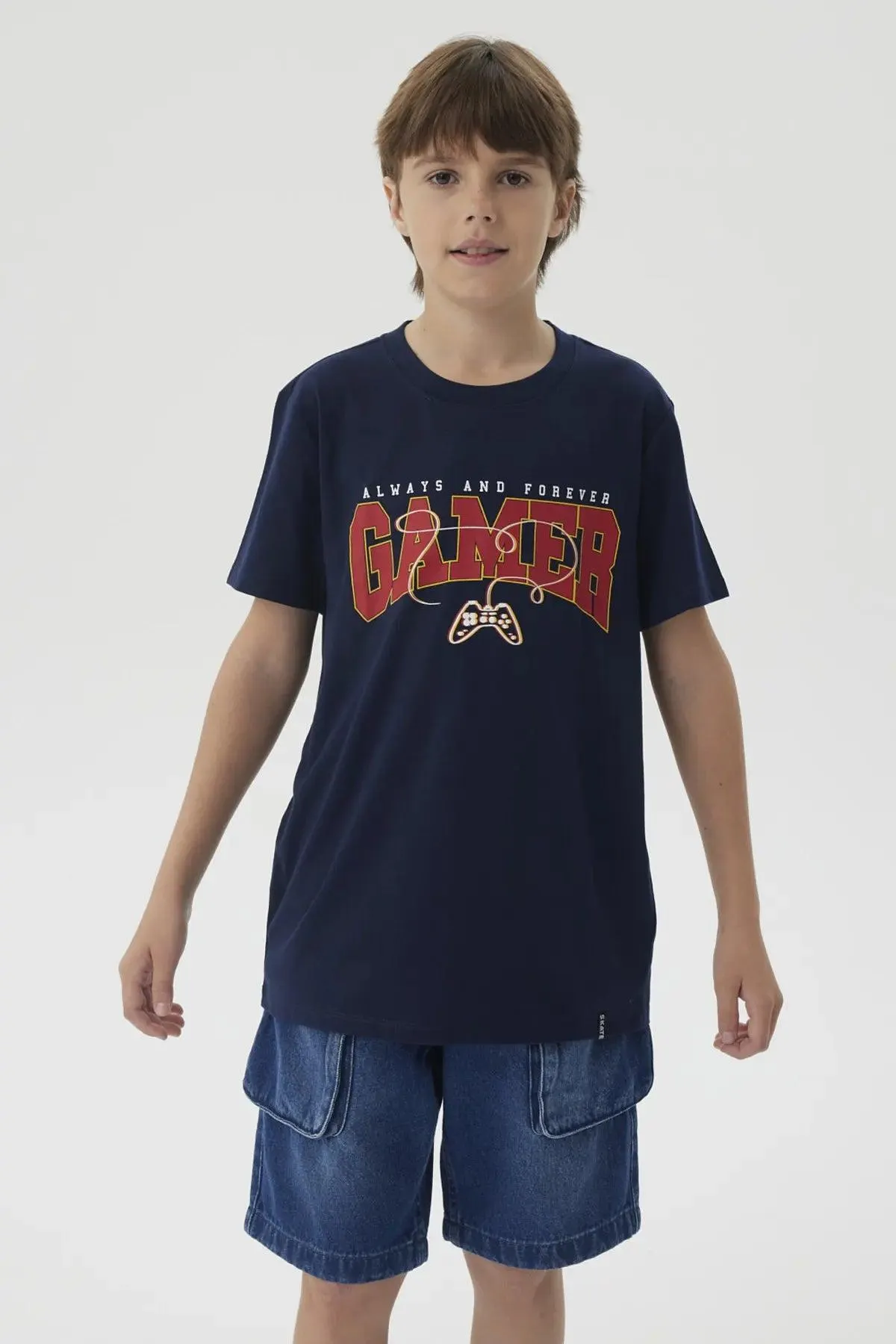 Polera Niño Básica Estampada Azul Oscuro