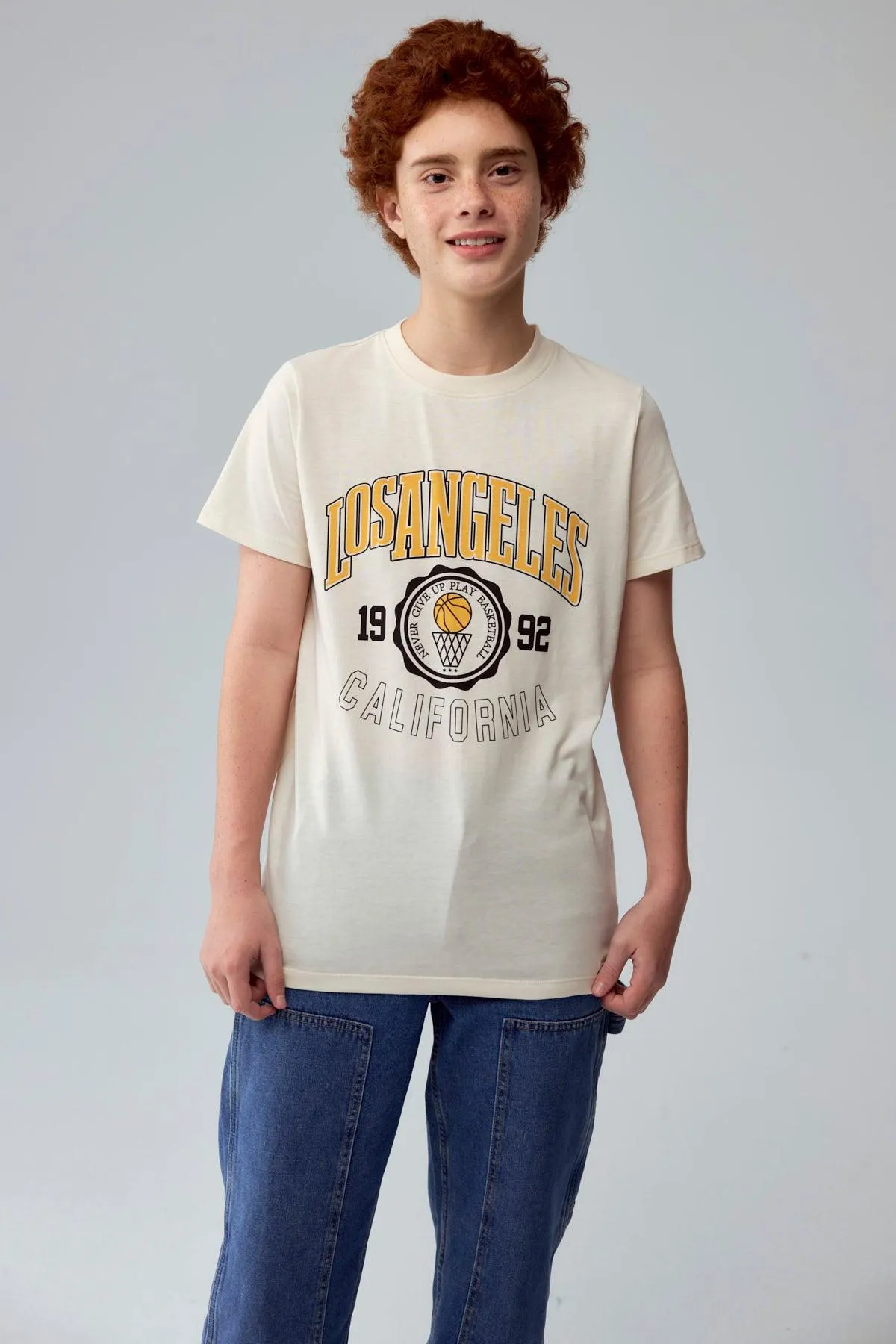 Polera Niño Básica Estampada Crudo