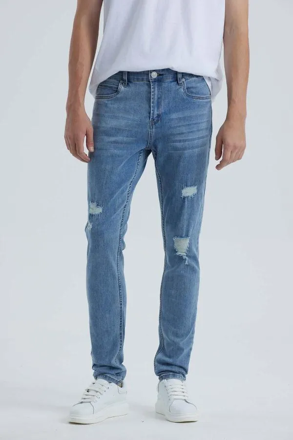 Jeans hombre skinny roturas azul claro
