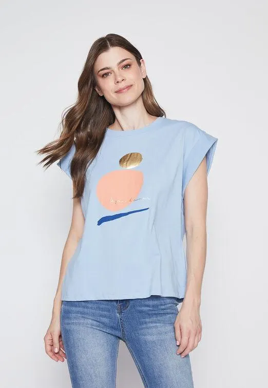 Polera Mujer Celeste Abstrac Family Shop