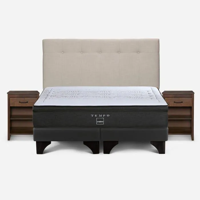 Cama Tempo 2 Plazas + Respaldo New Bennet y Velador Maurice