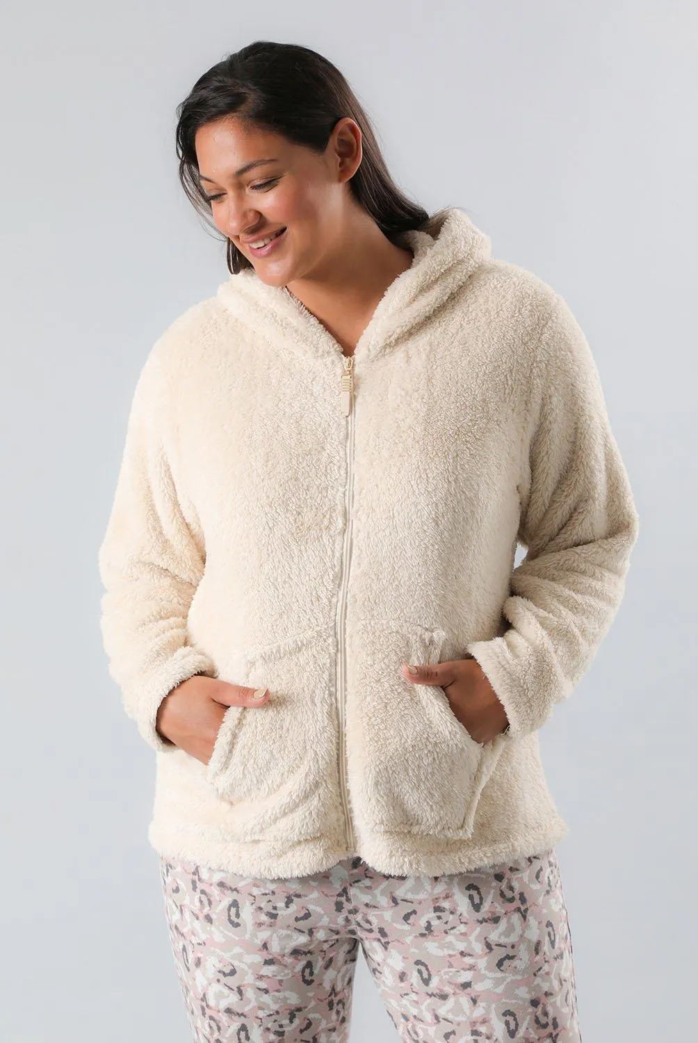 Polerón Pijama Manga Larga Con Gorro Mujer Flores