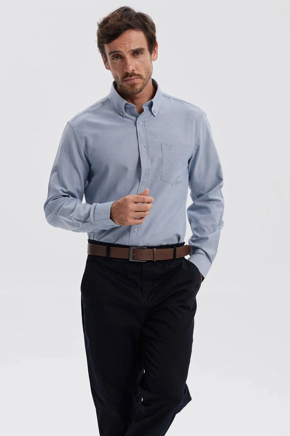 Camisa Hombre Oxford Gris