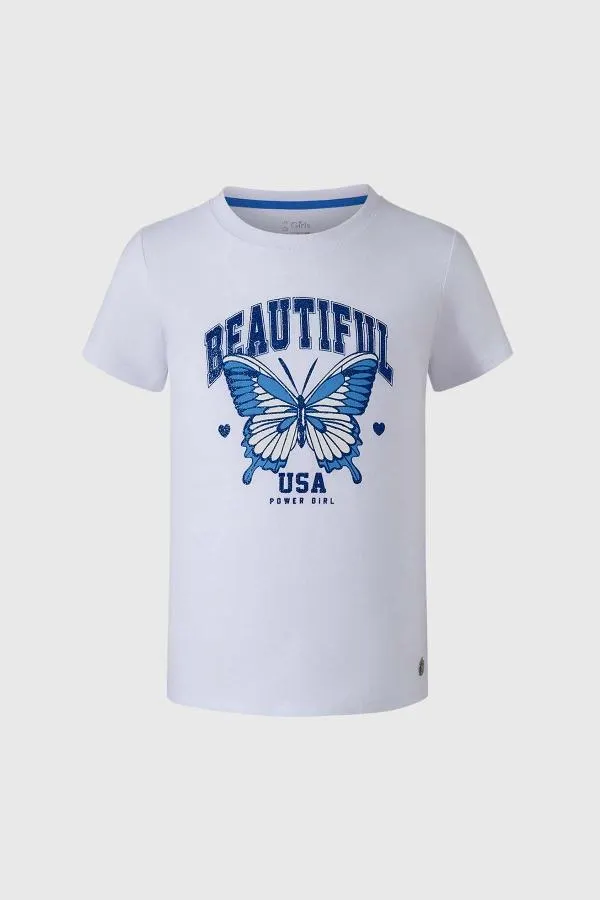 Polera niÑa print blanco vi