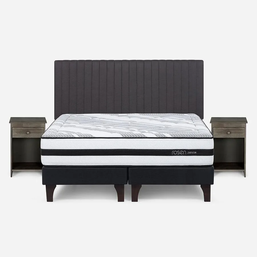 Cama Driven de 2 Plazas + Respaldo Lucio y Velador Tabor