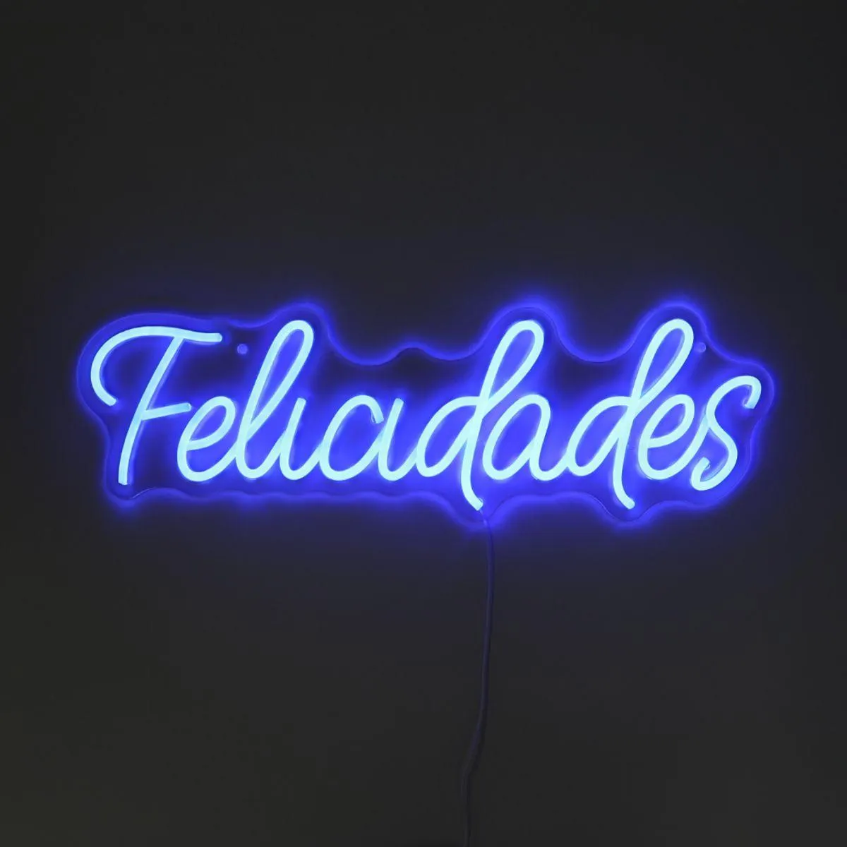 LETRERO ESTILO NEON FELICIDADES AZUL ERICO