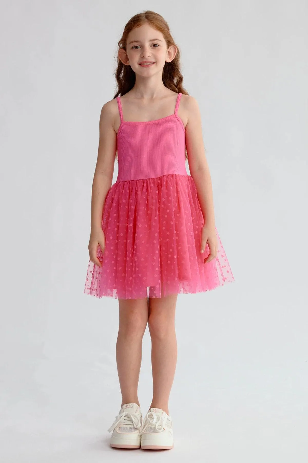 Vestido Niña Rib Tul Fucsia