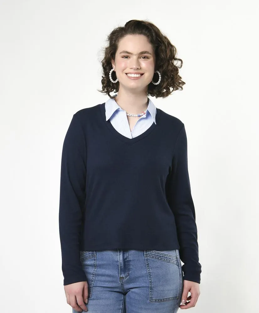 Polera mujer cuello blusa