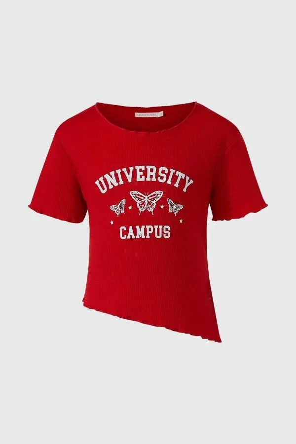 Polera niÑa rib print rojo