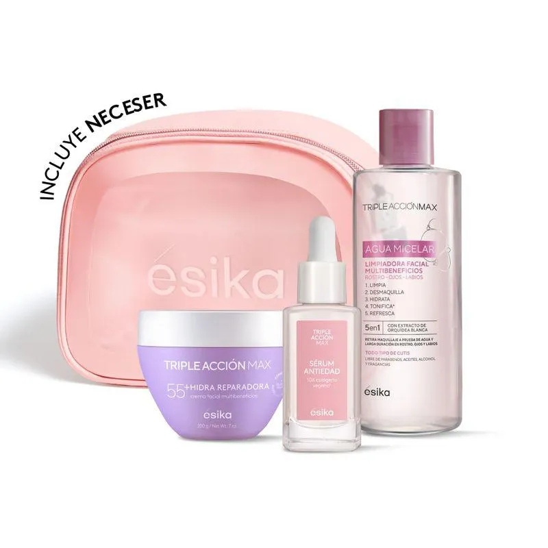 Set Antiedad: Agua Micelar + Sérum Facial + Crema de Rostro 55+ Neceser Triple Acción