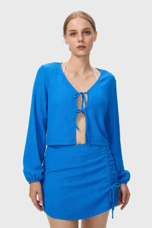 Polera mujer malla azul claro