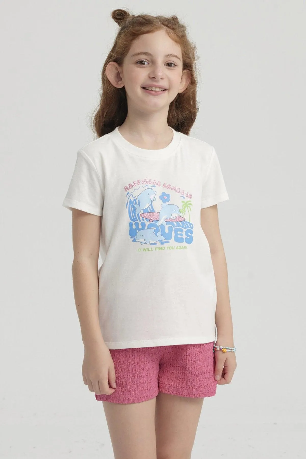 Polera Niña Básica Estampada Crudo
