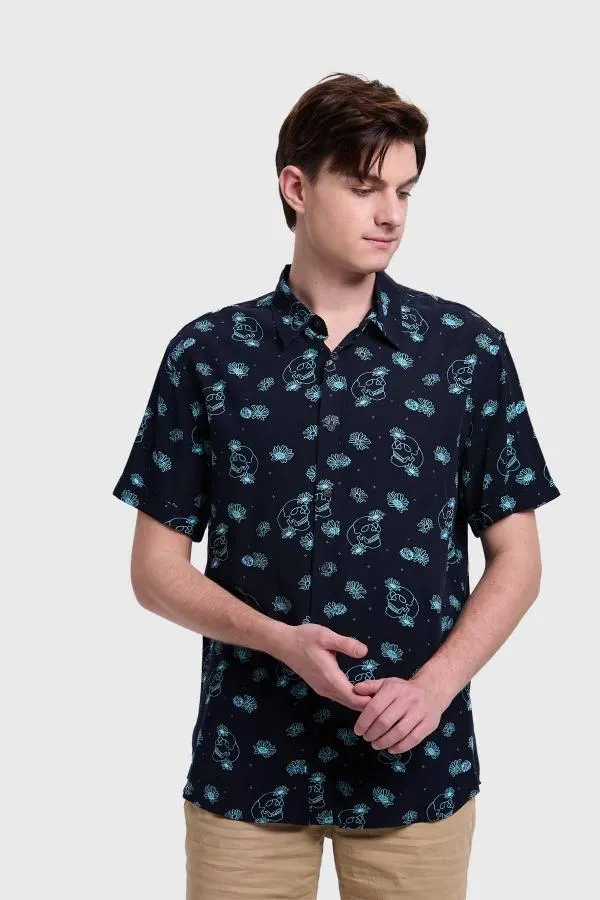 Camisa hombre mini print azul