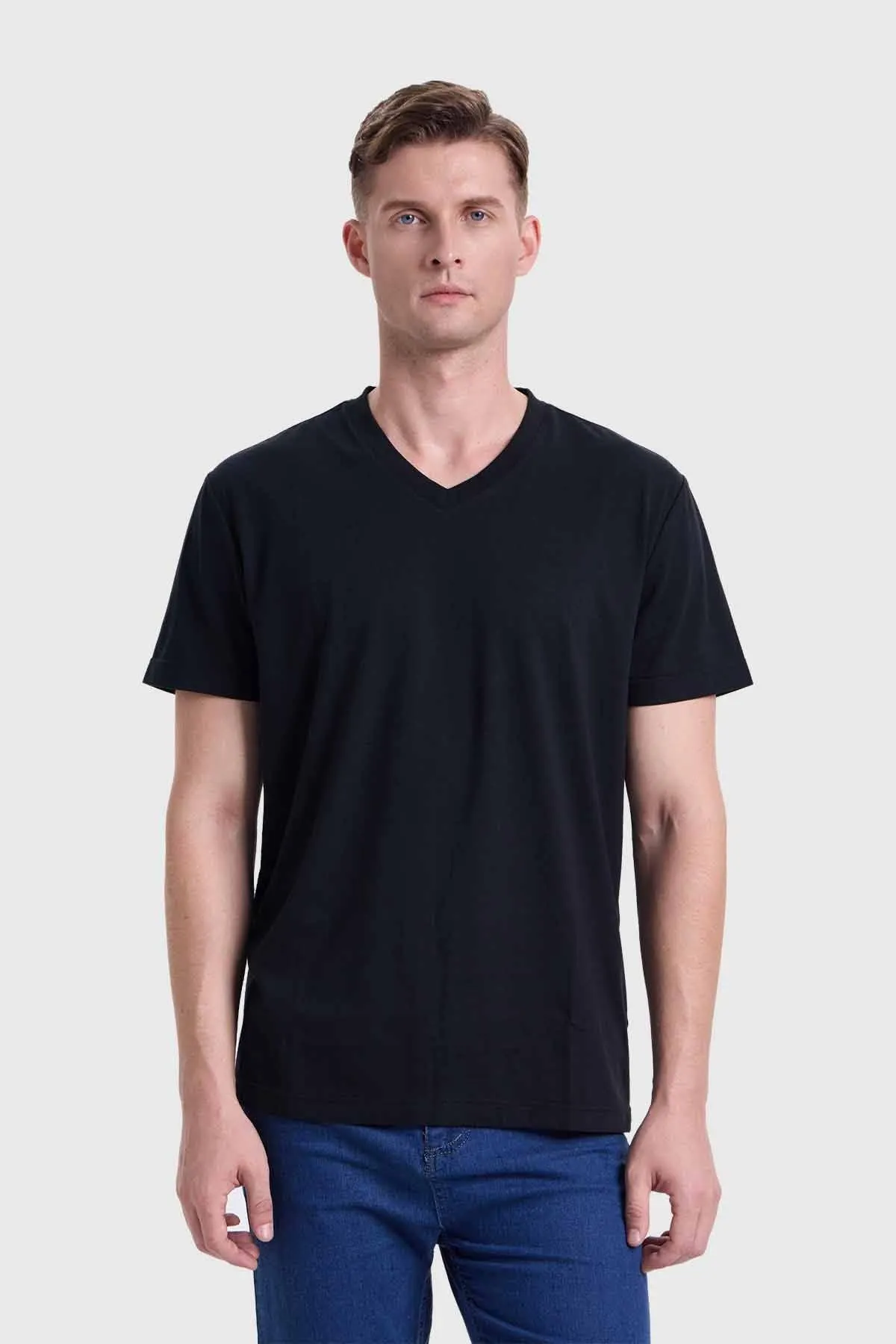 Polera Hombre Cuello V Básica Negro