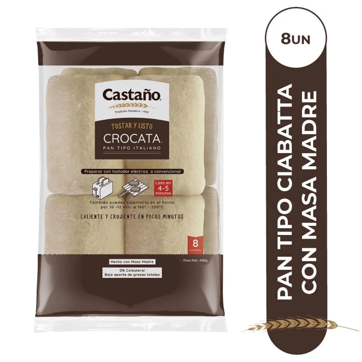 Pan Crocata Castaño 8 Un 480 Grs