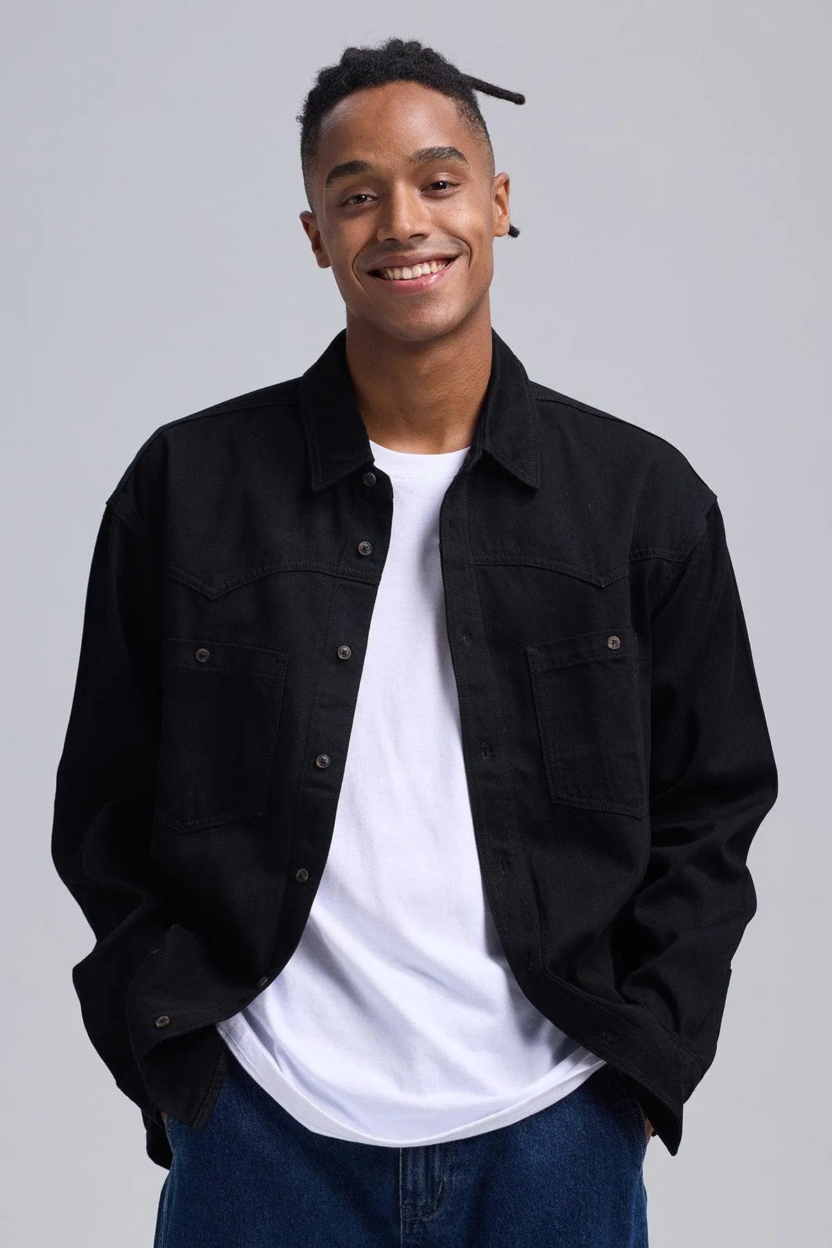 Camisa Hombre Sobre Camisa Doble Negro