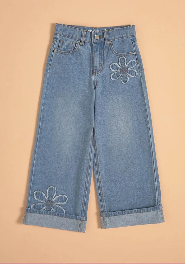 Jeans Jeans Wide Leg Con Lparches De Flor