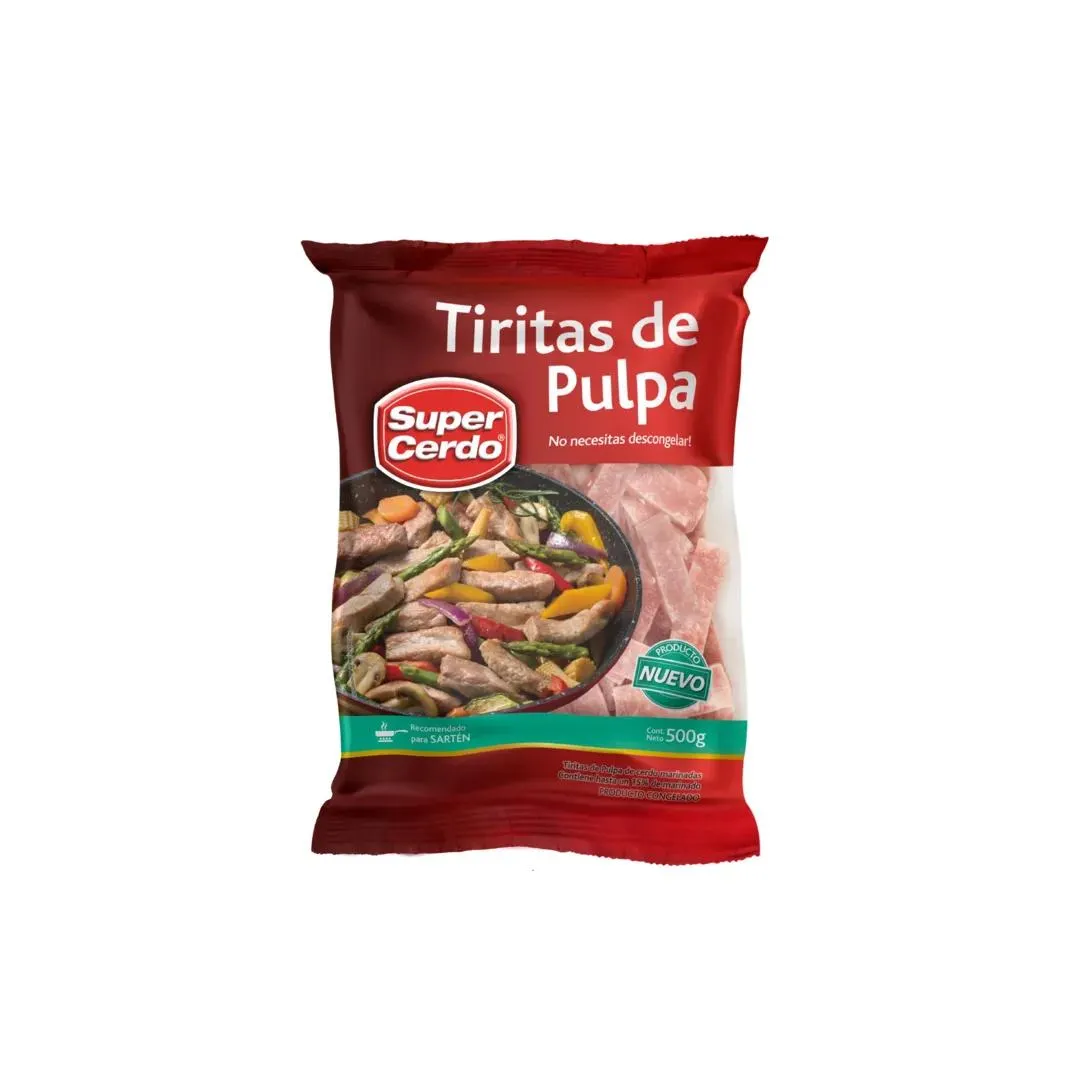 Tiritas de Pulpa Cerdo IQF Congelado Super Cerdo, 500gr.