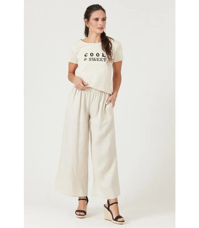 Pantalon de lino straight beige