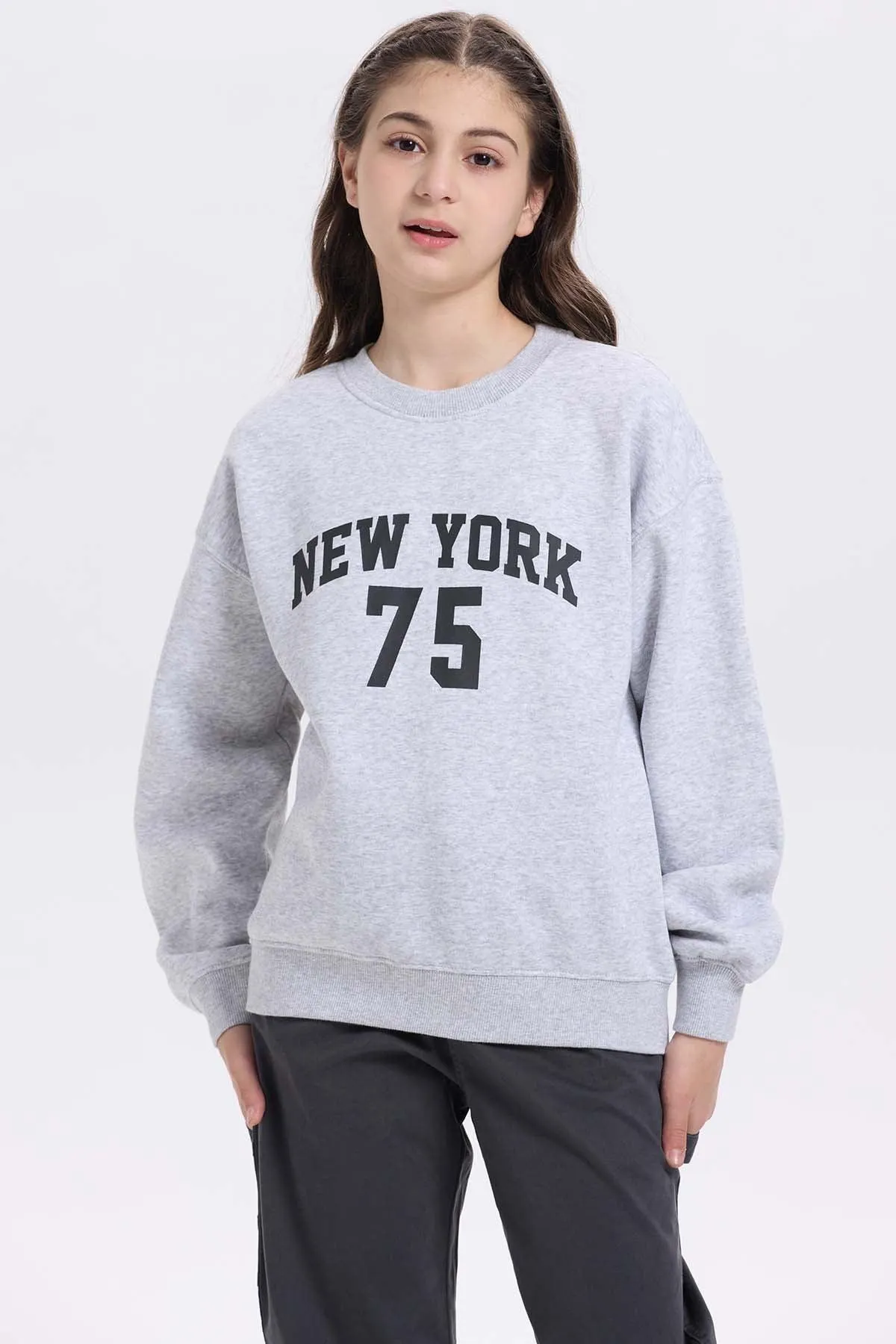 Polerón Niña Print Básico Gris Melange