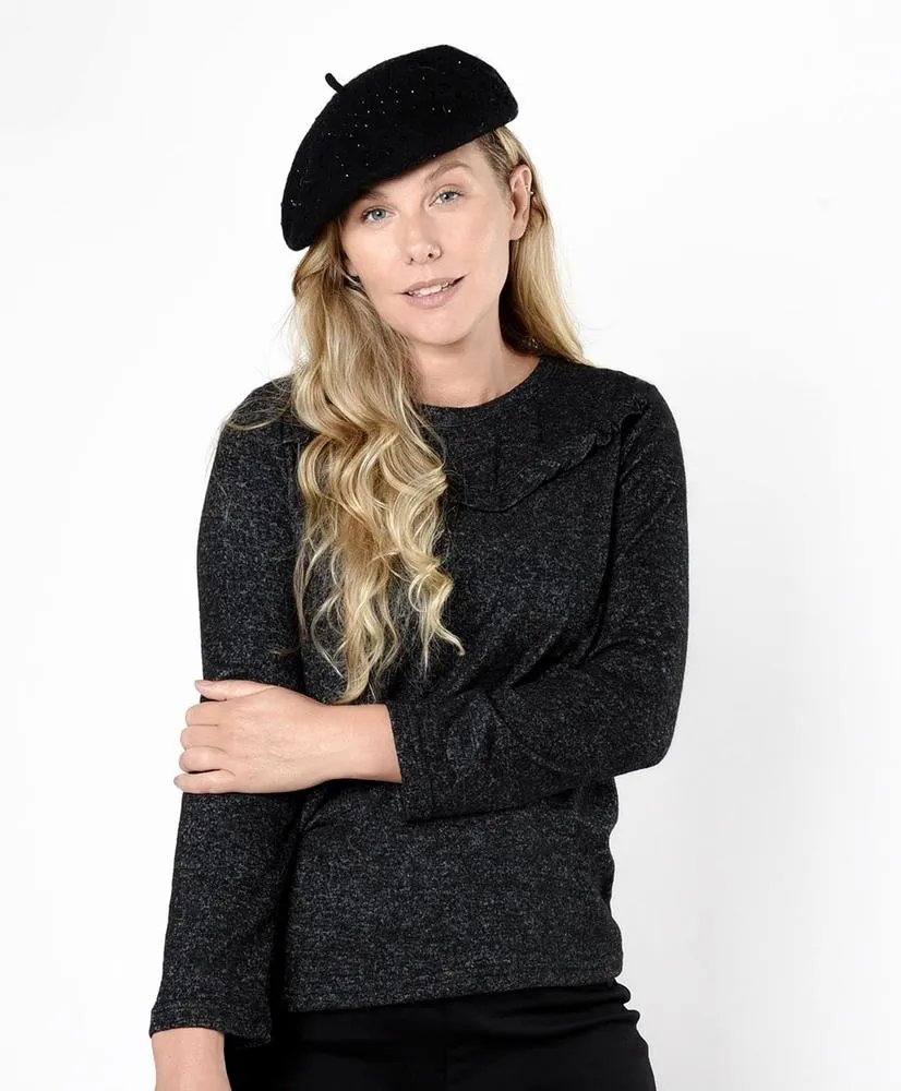 Polera mujer lanosa vuelos en cuello