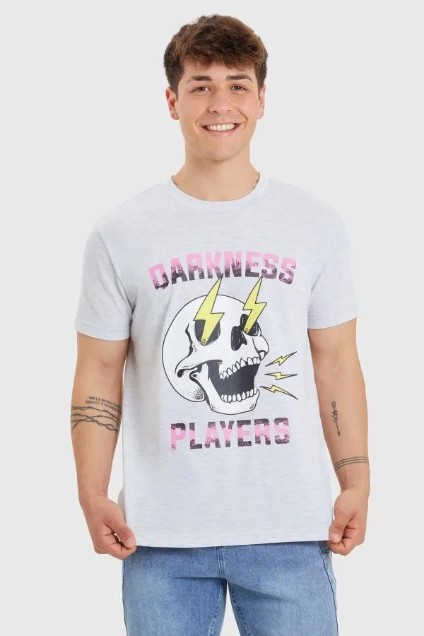 Polera hombre print gris melange