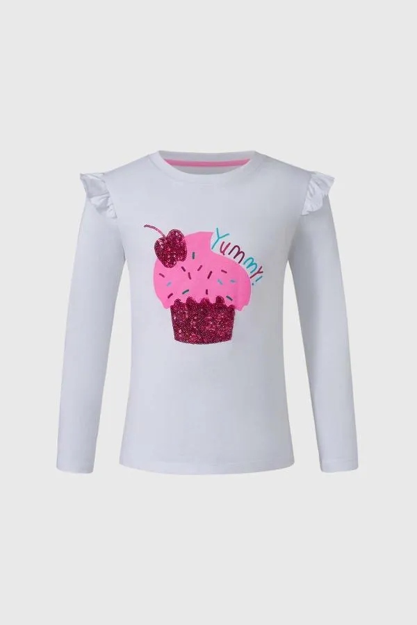 Polera niÑa vuelos lentejuela blanco