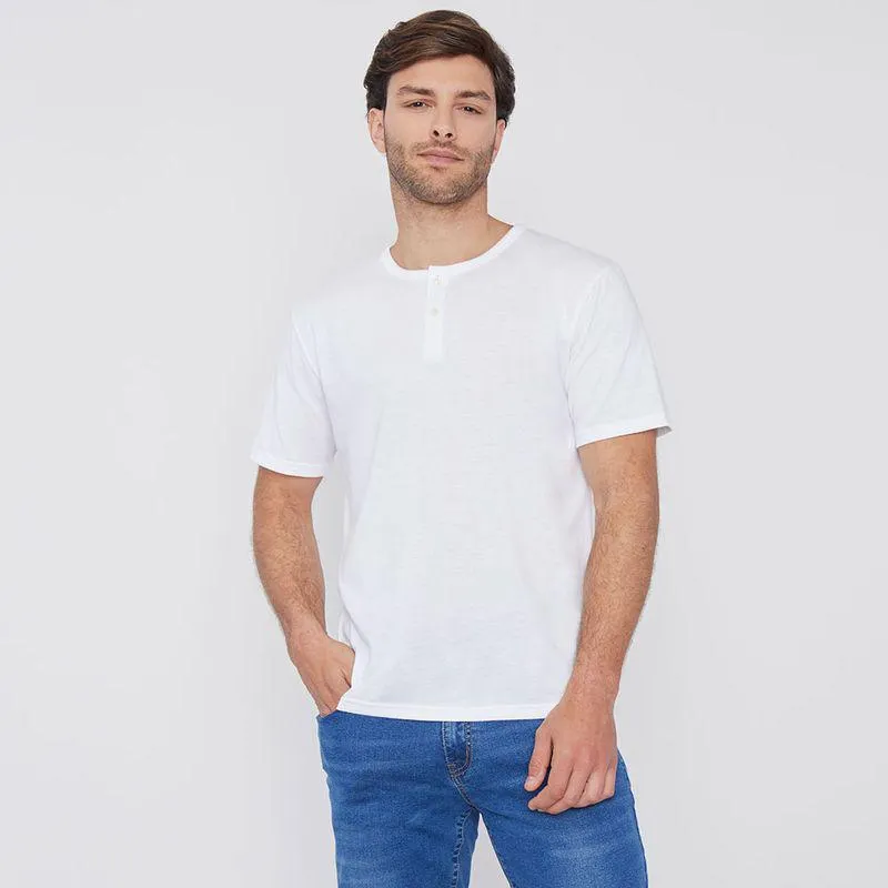 Polera Hombre Henley Color Blanco