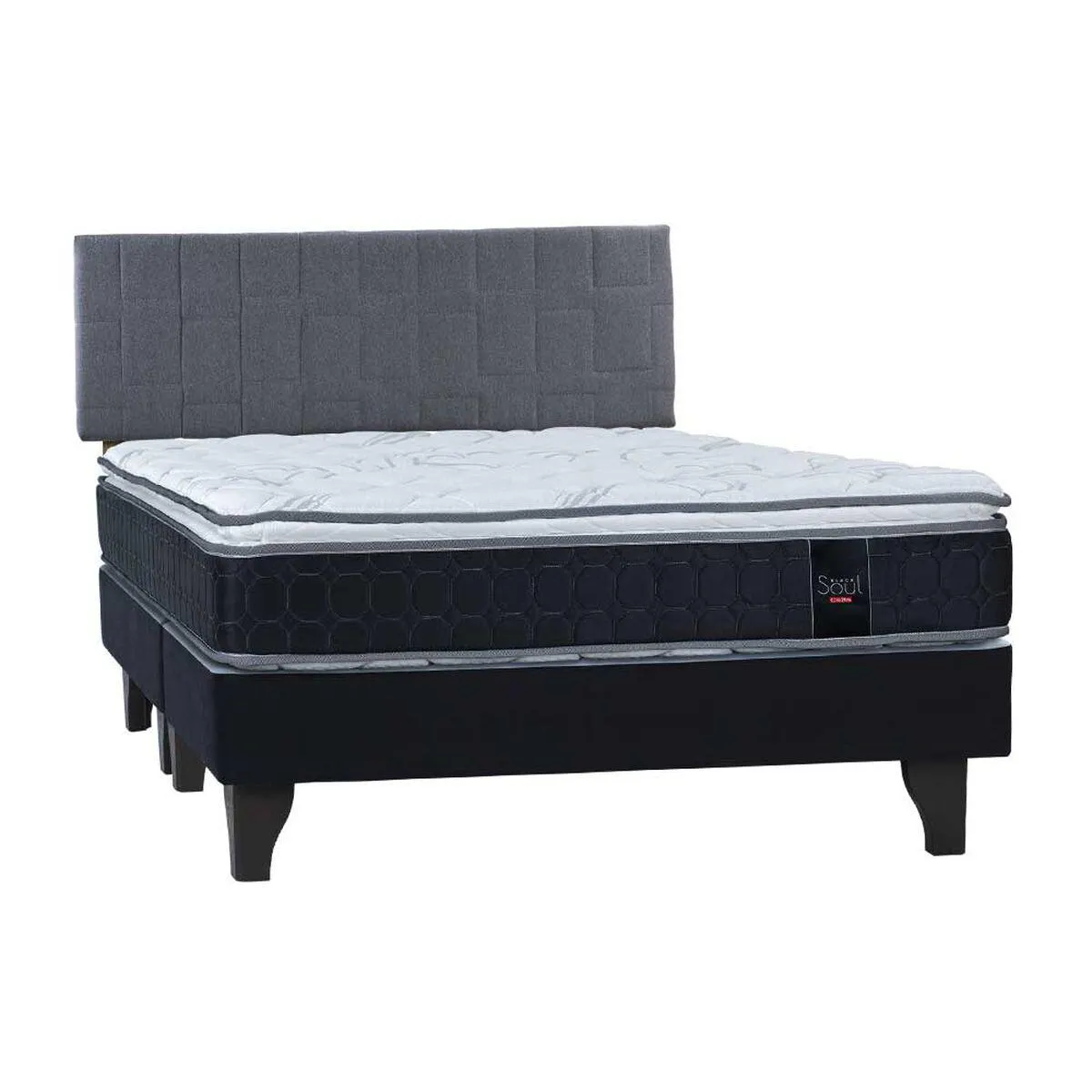 Cama Europea Celta Base Dividida 2 Plazas Black Soul + Respaldo Gijón Acolchado