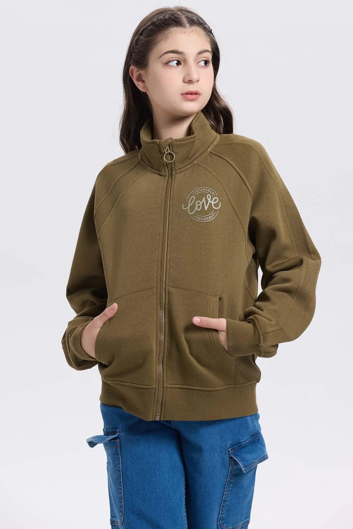 Polerón Niña Medio Cierre Verde