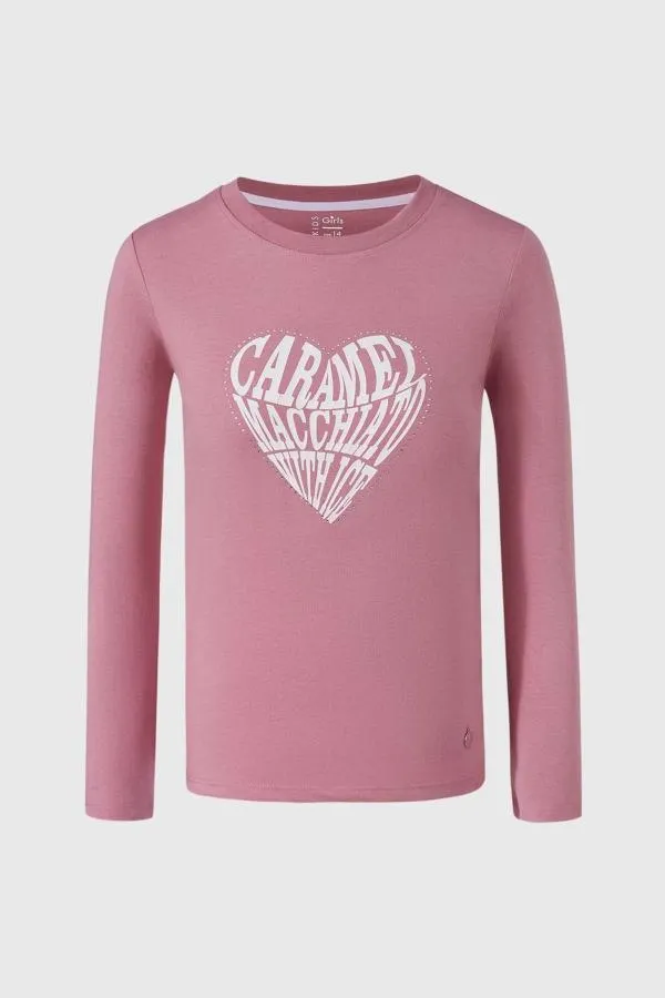 Polera niÑa bÁsica print posicional rosado