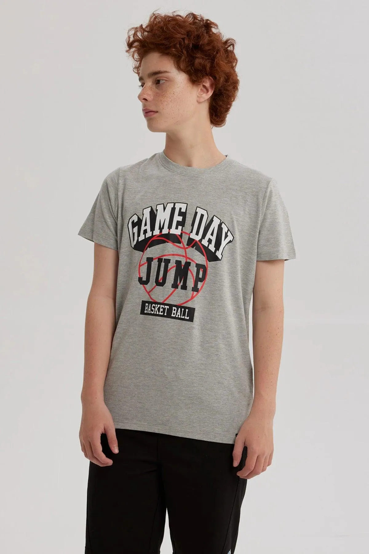 Polera Niño Básica Estampada Gris Melange