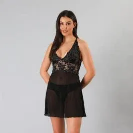 Baby Doll Encaje Negro Y Cobre