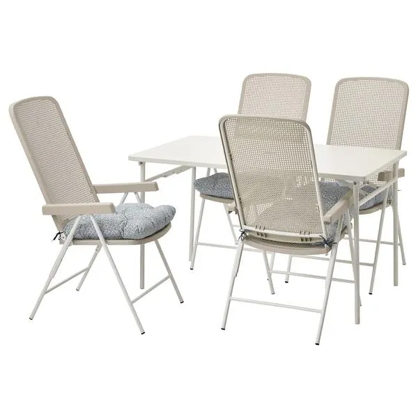Juego terraza 4 sillas reclinables, blanco beige/Klösan azul,