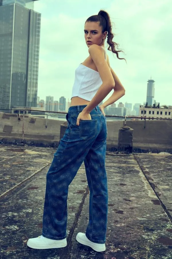 Jeans mujer recto azul i fsp
