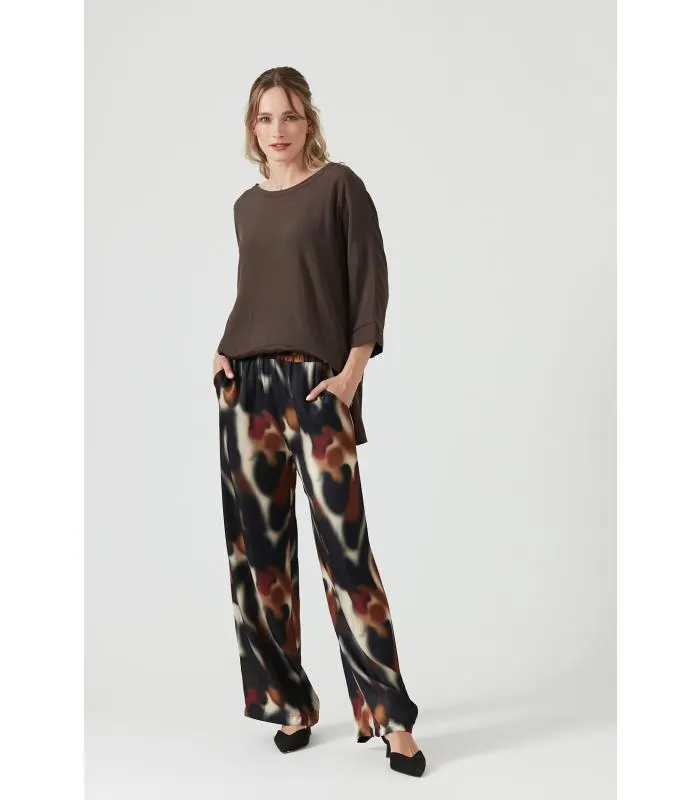 Pantalon straight cafe estampado