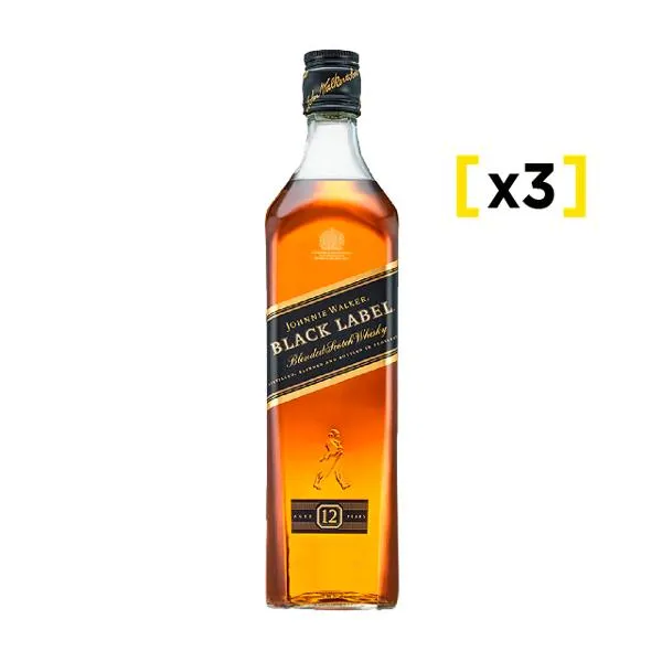 Whisky Johnnie Walker Etiqueta Negra Botella 1Lt x3