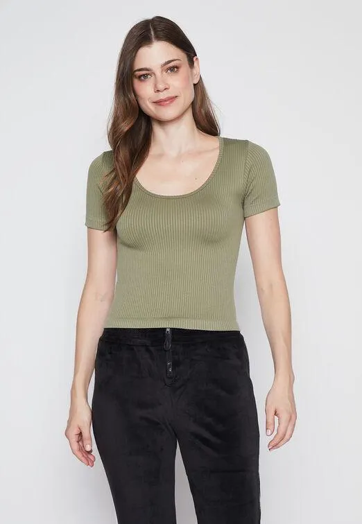 Polera Mujer Verde Seamless Manga Corta Family Shop
