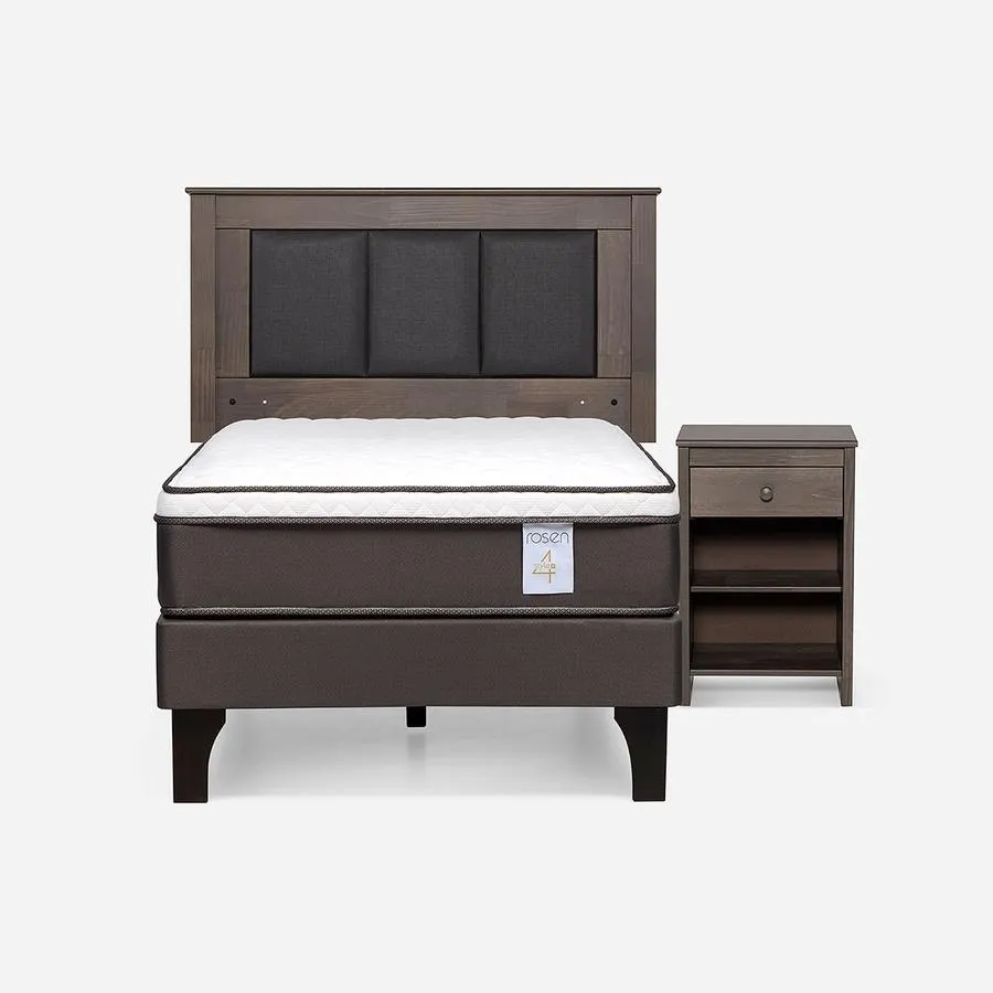 Cama New Style 4 Plus 1,5 Plazas + Respaldo Rachel y Velador Ferrara